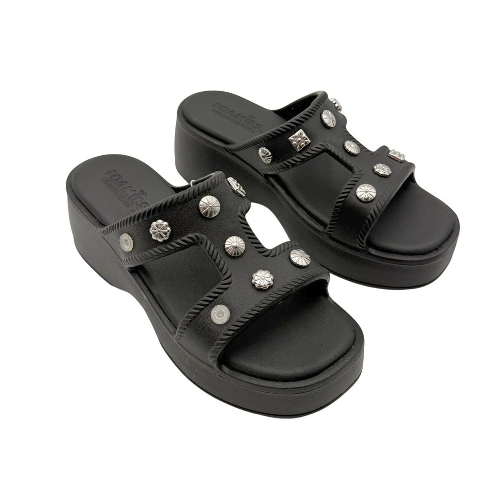 NWT Skechers Foamies Womens 8 Black Studded Platform Slide Sandals Rave Y2K